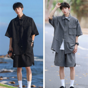 izzue | Breathable Loose Casual Workwear Style Short Sleeve Shirt Set 2pc