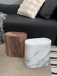 【READY STOCK】Modern Narrow Bathroom Trashcans Press Type Marble Texture Waste Basket with Lids Garbage Bin for Home Indoor Hotel