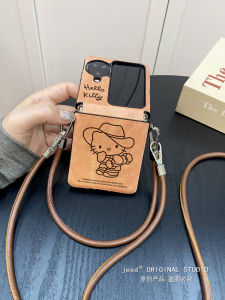 Oppo Find N3 Flip Hello Kitty Cartoon Brown Skateboard Protective Phone Case Womens New Small Foldable Screen Hanging Rope