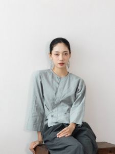 Casual Loose Fit Long Sleeve Pure Color Shirt with Slanting Button Design And Frayed Edge for Summer Cool Sensation Womens Fashion