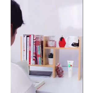 AI Home ชั้นวางหนังสือ ชั้นวางของบนโต๊ะ ชั้นวางหนังสือบนโต๊ะ ชั้นวางหนังสือไม้ ขนาดเล็ก ปรับเปลี่ยนรูปทรงได้