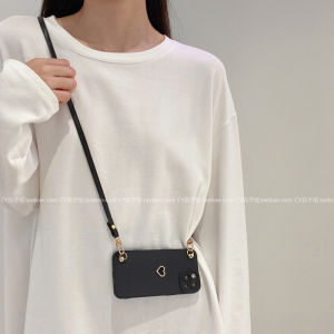 Ins Style Small Heart Shaped Phone Case Crossbody Protective Cover Full Edge for Oppo Reno 12/11 Find X8/X7/X6 A3 pro K12X