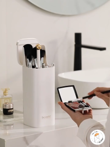 Makeup Brush Holder Organizer Vanity Desk Organiser Lipstick Storage Box Press Auto Lifting