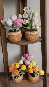 [SG Ready Stock] Finished Product Hand Made Crochet Flowers/lily/tulip Potted Plant