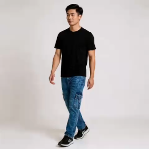 Jeans Men’s Acid Wash Cargo Jeans – Streetwear Utility Denim Pants with Side Pockets