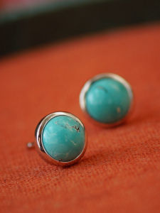 Silver Earrings with Turquoise for Short Hair Cheongsam New Year Chinese Style Elements Womens Fashion Jewelry Ear Studs