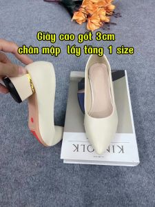 Giày cao gót 3 phân gót vuông mũi nhọn chất da mờ mềm êm chân kiểu dáng công sở (chân mập lấy tăng 1 size)