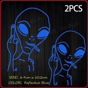 2 Fun Alien Middle Finger Reflective Car Stickers for Motorcycle Fairings Side Panels and Top Box Modifications UFO Decals