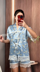 BED TIME STORY ชุดนอนเกาหลี ชุดนอนเซ็ต2ชิ้น ชุดนอนผ้าซาติน สไตล์น่ารักๆ มีหลายไซต์ อก 30-44 นิ้ว W145