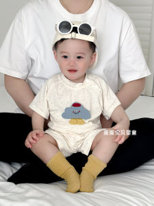 Cute Baby Summer Outfit Thin Short Sleeve Two-Piece Set Home Sleepwear Cotton Polyester Blend Comfortable Breathable for 6-24 Months