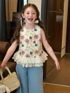 French Country Style Sweet Sleeveless Childrens Blouse