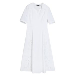 Elle French Elegant White Embroidered Dress Womens Summer New Small Size High End Precision Skirt Commute Simple Style Shirt Dress