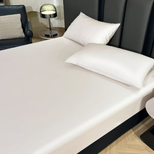 Silky Elastic Fitted Sheet SetShiny Solid White Bed LinensSoft Bamboo Lyocell Fiber Mattress Cover+Pillowcase for 1.5m Bed 3pc