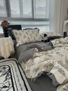 French Girl Folded Lace Summer Cool Quilt Four-Piece Set Double-sided Bubble Cotton Air Conditioning Quilt Thin Dormitory Blanket