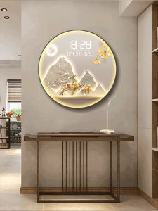 Creative round Wall Clock Art Decorative Painting Faux Deer Restaurant Entrance Hanging Picture Eternal Calendar Hanging Clock