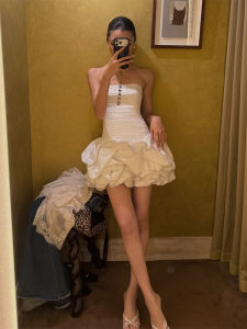 Elegant French Noble Style White Strapless Dress