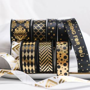 Classy Black Gilding Ribbon DIY Bows Hair Accessories Flowers and Materials Gift Box Packaging Ribbon Handmade Ribbon
