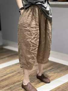 Summer 2025 Womens Loose Fit Casual Cotton Linen Khahan Pants Seven-Foot Natural Waist Lightweight Breathable Solid Color
