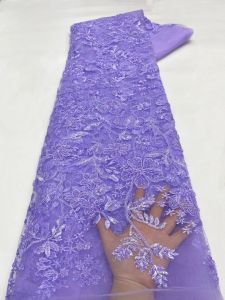 5 Yards Luxury African Sequins Lace Fabric 2026 High Quality Lace Embroidery Beaded Mesh Fabric For Women Wedding Dresses