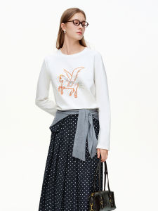 DUSHU | Hand-Painted Graffiti & Flying Horse Embroidery Long Sleeve T-Shirt