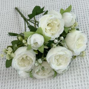 1/2Pcs 30cm Rose White Silk Bouquet Peony Artificial Flower Buds Bride Wedding Decor Home Decoration Fake Flower Valentines Day