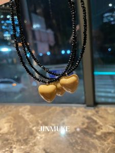 Yellow Heart Beads Necklace JINMUKE Fashion Jewelry Lockbone Chain Korean Style Womens Accessory Pearlescent Charm Pendant