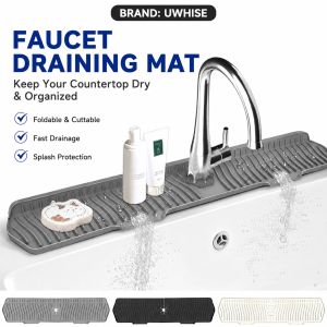 Uwhise 76/61/45cm Silicone Faucet Handle Drip Catcher Tray Large Sloped Sink Splash Guard For Kitchen Countertop Drying Mat