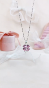Dây chuyền bạc nữ HELINO Cỏ bốn lá đính Đá Hồng Pink Clover Trang sức lấp lánh C60