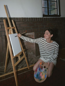 เสื้อสเวตเตอร์ถักคอตตอนลายทางสีดำขาวหลวมๆ แขนยาว เสื้อผ้าทำงานฤดูใบไม้ผลิและฤดูร้อนสำหรับผู้หญิง BettyChow