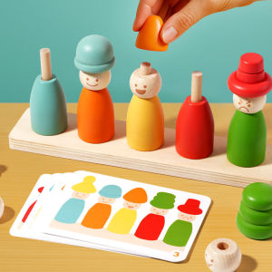 Montessori Toys Wooden Color Sorting Toy Hat Shape Matching Toy Peg Dolls Stacking Game Fine Motor Skill Toy Gifts for Toddlers