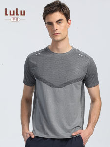 Lulu Mens Fitness Running T-Shirt round Neck Short Sleeve Breathable Quick Dry Moisture Wicking Summer Sport Outdoor Clothing