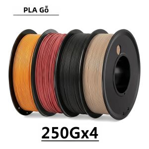 Bộ 4 Cuộn Sợi Nhựa In 3D Vân Gỗ 250g 1.75mm ±0.02mm - Màu Vàng Gỗ Đỏ Gỗ Gỗ Sáng Đen Gỗ