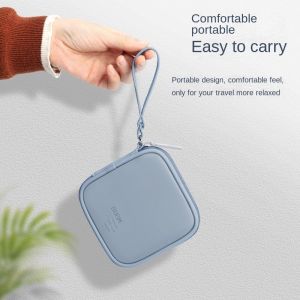 Square Earbud Case Portable PU Carrying Case Storage Bag Cell Phone Accessories Organizer with Carabiner for Earphone
