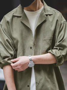 MADEN | French Retro Brushed Long Sleeve Cuban Collar Shirt