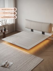 MEIZHAISHENGHUO | Bauhaus Style Thin-Head Leather Bed Carbon Steel Suspended Frame