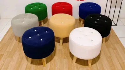 Stool Sofa Bulat Velour Multicolor dengan Penyangga Lemak untuk Sofa Minimalis