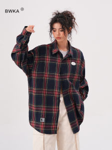 BWKA | Color Blocking American Retro Check Shirt Relaxed and Lazy Fit Spring and Autumn Season Mens and Womens