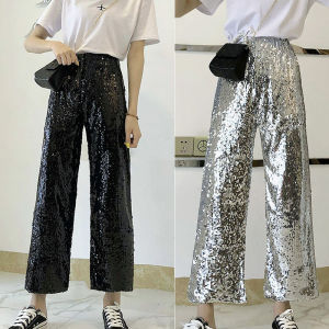 Quần Ống Rộng Lấp Lánh Cho Nữ Cạp Chun Dài Đến Mắt Cá Chân Thường Ngày Quần Dài Thẳng Rộng Rãi Mùa Xuân Thu