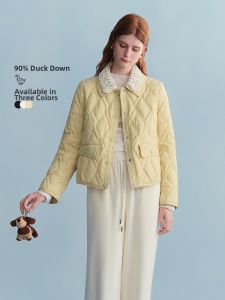 DUSHU | Creamy Frosting Lace Collar Quilted Slim Lightweight Womens Down Jacket