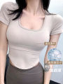 Annerun Integrated Cup สปอร์ตบรา เสื้อท่อนบน โยคะฟิตเนสวิ่งแขนสั้น ผู้หญิง รัดรูป เสื้อยืดพอดี ระบายอากาศได้ดี Moisture Wicking. 