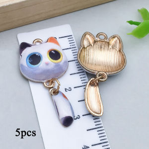 5pcs/12pcs Alloy enamel printed flower cat Pendant Jewelry Making DIY Keychain Earrings Charms for Jewelry Bracelets Necklace