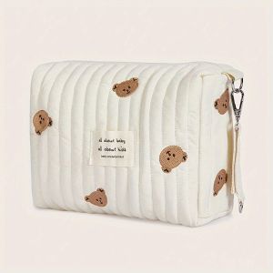 22X16X9CM Baby Carriage Bag Portable Cute Bear Diaper Storage Bag Easy to Clean Zipper Embroidery Bag Multifunctional Mommy Bag