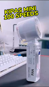 100 Speed Turbo Fan Kipas Angin High Speed Mini Fan Cooler Strong Wind Handheld Fan LED Light Rechargeable Fan Portable