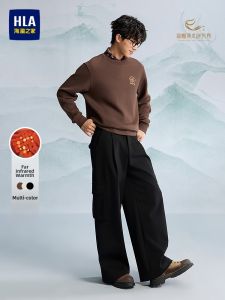 HLA | Áo nỉ cổ tròn tay dài phong cách Trung Hoa thêu hồng ngoại xa cho nam