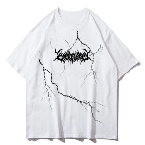 Hip Hop Nam Đen Flash In Gothic Áo Thun Y2k Mùa Hè Bông Tai Kẹp Nữ Dạo Phố Nữ Tay Ngắn Chất Liệu Cotton Thoáng Khí Mềm Mại