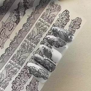 Elegant Lace Butterfly Nail Stickers Black And White Red Lace Floral Embossed Pattern Self-adhesive Nail Sticker Decoration DIY