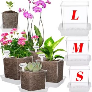 Acrylic Orchid Pots Thickened Clear Flowerpot Nursery Pots With Drainage Saucers Square Pot For Indoor Plants Succulent Flowers