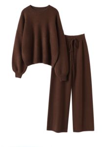 Luxury! It Can Be Called Art Fashion Knitting Suit Womens Two-piece Set Cashmere Sweater Sweater Womens Wool Wide-Leg Pants