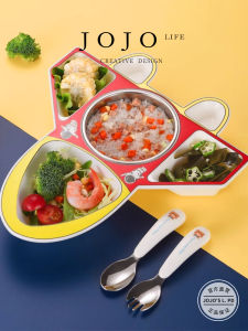 Bộ Đồ Ăn Trẻ Em Hình Máy Bay Hoạt Hình Dễ Thương Mr. Grocery PD Thiết Bị Ăn Uống Bằng Thép Không Gỉ Cho Trẻ Từ 9-36 Tháng