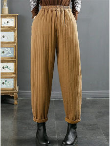 Thickened Casual Loose Cotton Pants High Waist Bootcut Polyester Fiber Outerwear Winter Fashion for Women Aged 40-49
